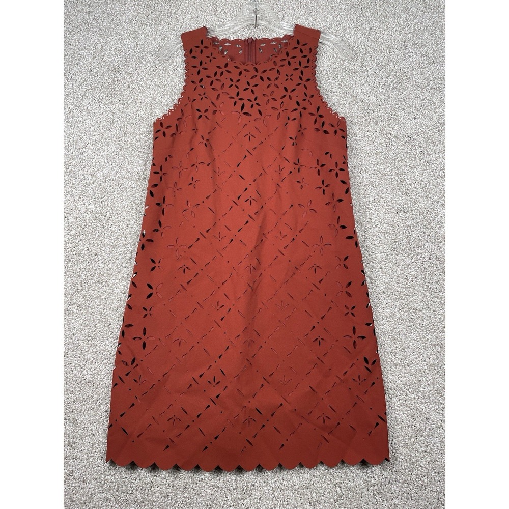 J Crew Laser Cut Floral Shift Dress Deep Coral Orange Sz 6 NWT Style # B8789